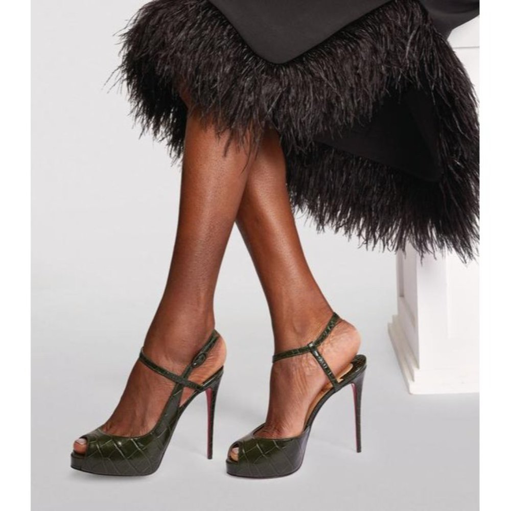 CHRISTIAN LOUBOUTIN Jenlove Alta Leather Croc Embossed Peep Toe Pumps EU:39 - Picture 2 of 12